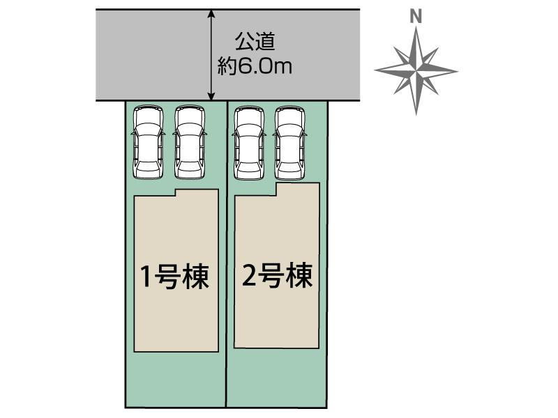 我孫子市湖北台5丁目2棟 区画図 【販売中物件：1号棟、2号棟】