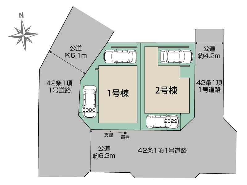 志木市上宗岡1丁目2棟 区画図 【販売中物件：1号棟、2号棟】