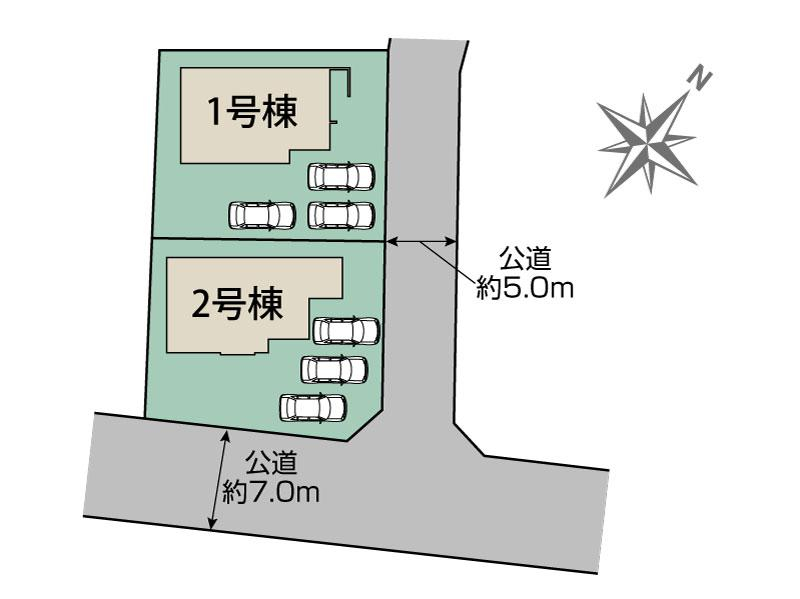 甲斐市竜王新町2棟 区画図 【販売中物件：1号棟、2号棟】
