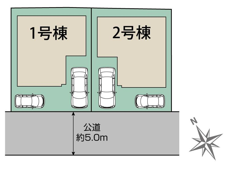 松戸市高塚新田2棟 区画図 【販売中物件：1号棟、2号棟】
