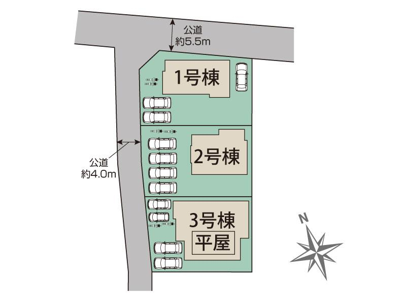 小山市間々田3棟 区画図 【販売中物件：1号棟、2号棟、3号棟】