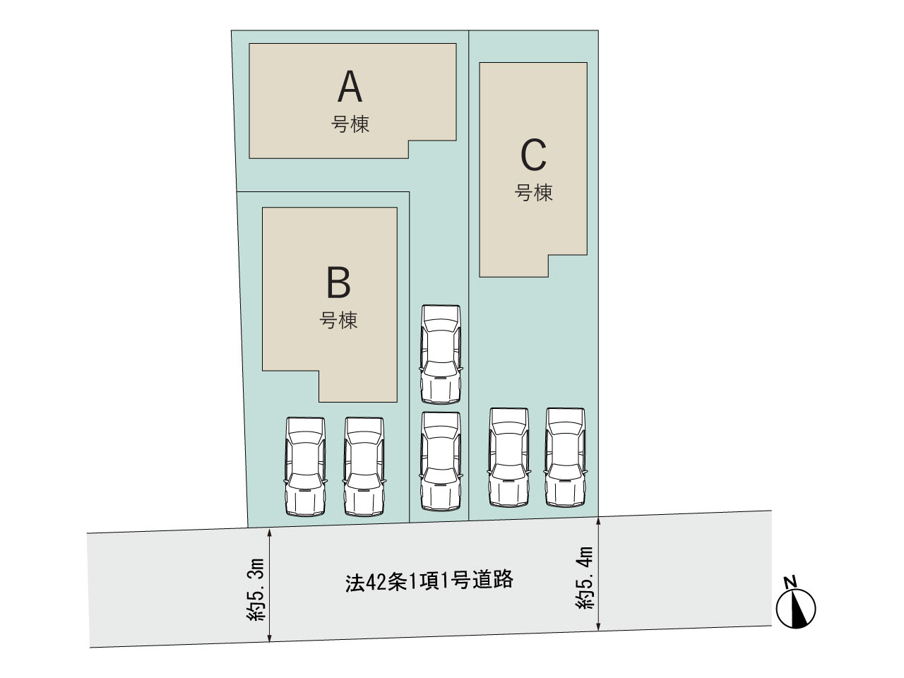 【販売中物件：A号棟、B号棟、C号棟】