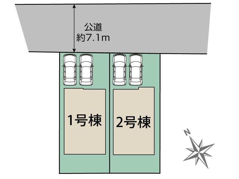 伊勢原市上粕屋4棟 区画図 【販売中物件：1号棟、2号棟】