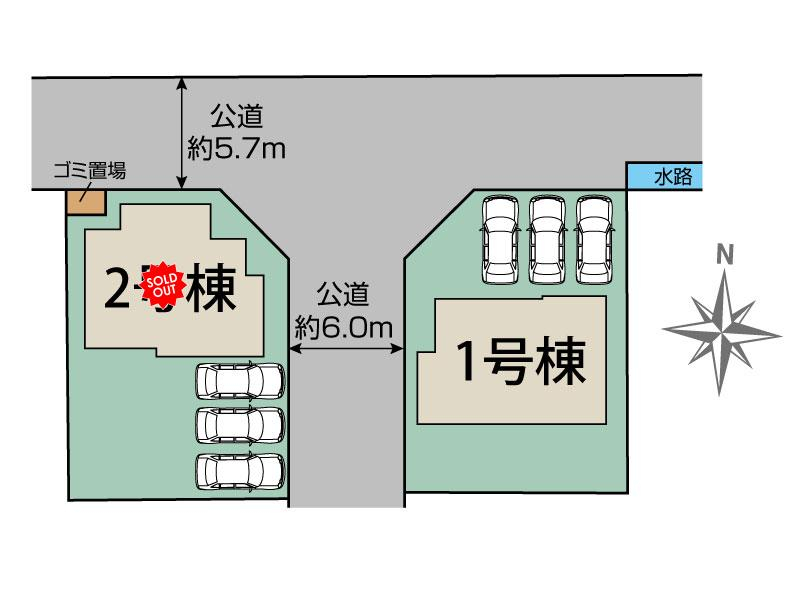 多賀城市八幡字一本柳2棟 区画図 【販売中物件：1号棟】