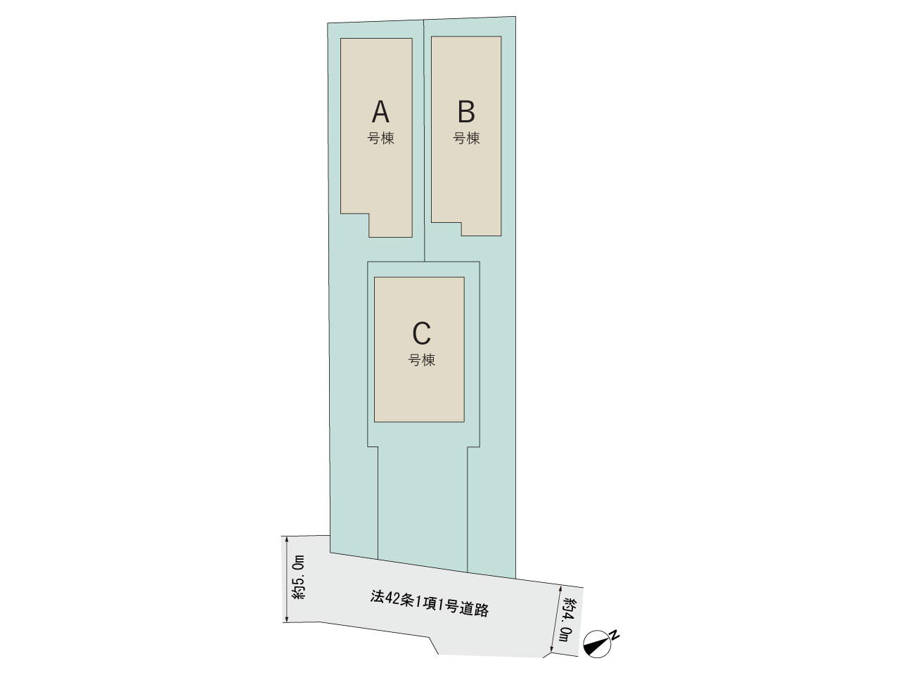 【販売中物件：A号棟、B号棟、C号棟】