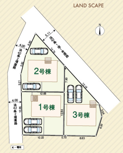 【販売中物件：1号棟、2号棟、3号棟】