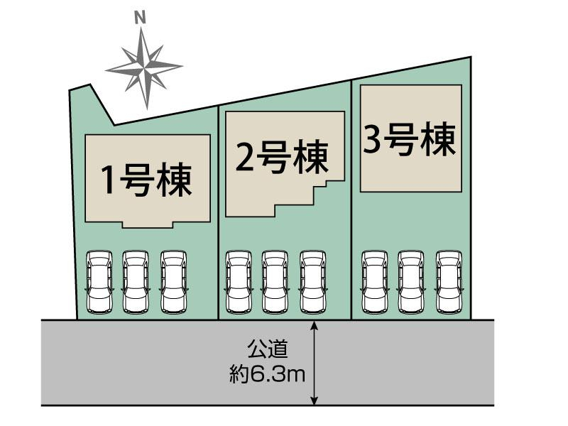 津島市永楽町1丁目3棟 区画図 【販売中物件：1号棟、2号棟、3号棟】