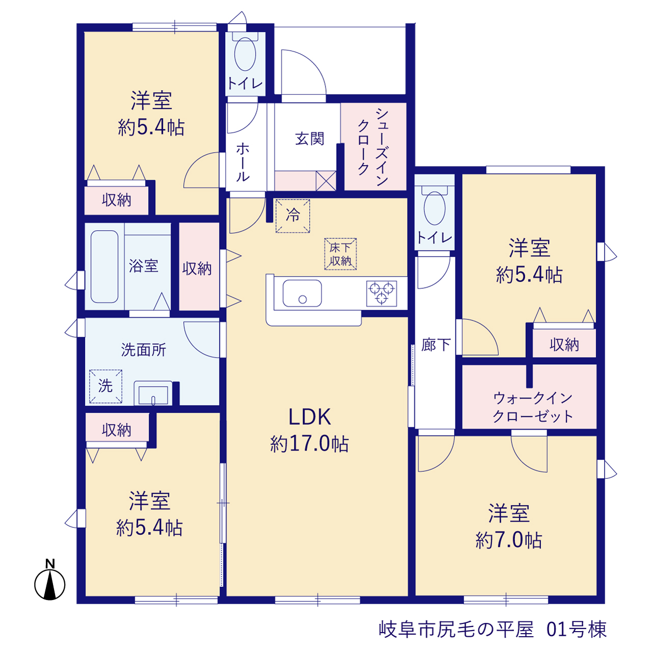 リーブルガーデン岐阜市尻毛の平屋の見取り図