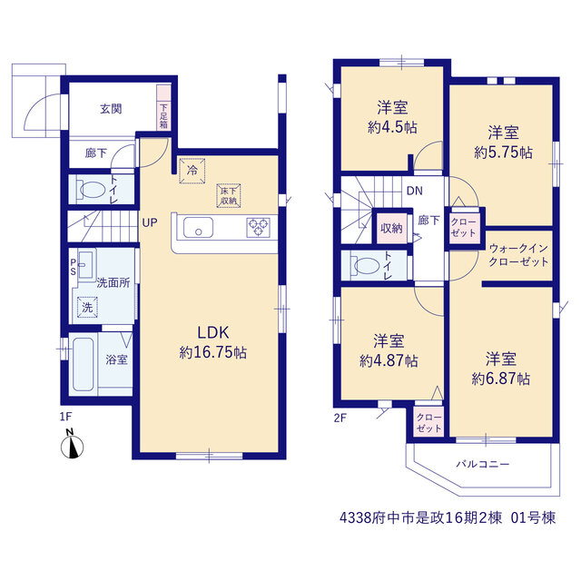 グラファーレ4338府中市是政１６期２棟の見取り図