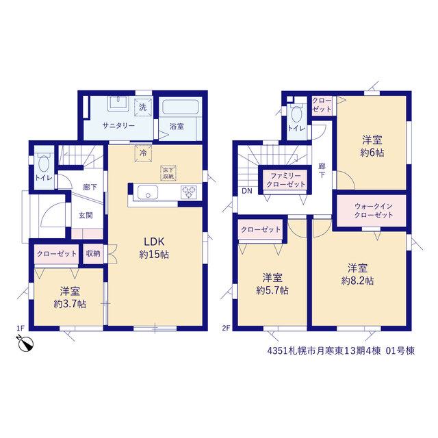 グラファーレ4351札幌市月寒東１３期４棟の見取り図