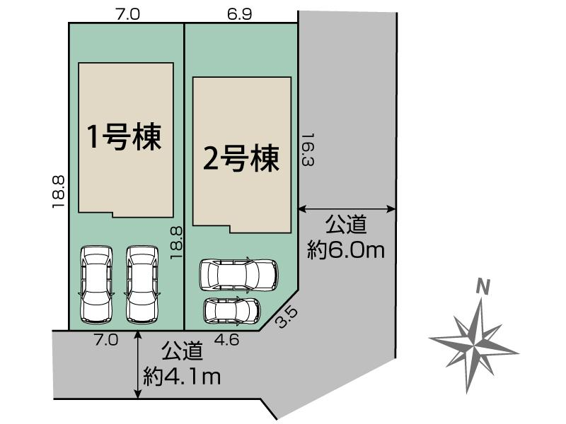 枚方市長尾台2丁目2棟 区画図 【販売中物件：1号棟、2号棟】