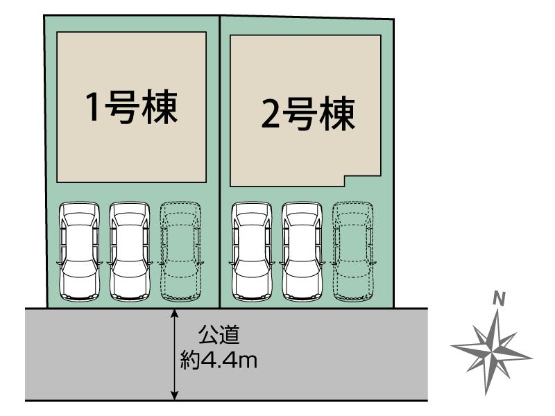 福岡市東区八田3丁目2棟 区画図 【販売中物件：1号棟、2号棟】
