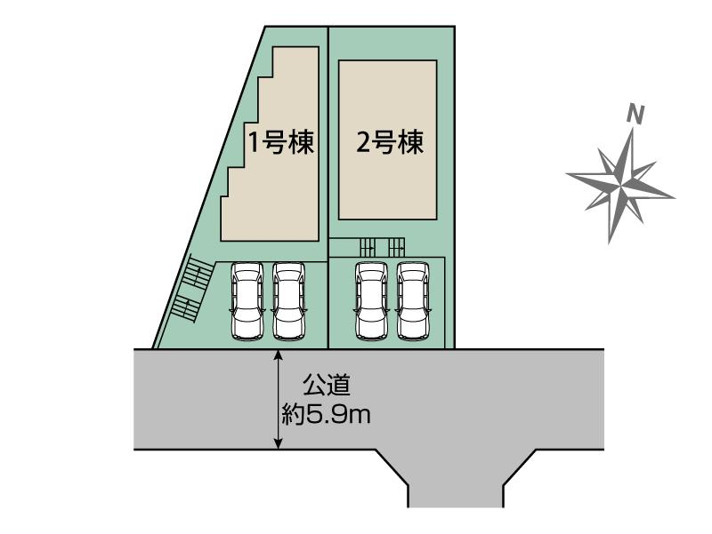 古賀市花鶴丘3丁目2棟 区画図 【販売中物件：1号棟、2号棟】