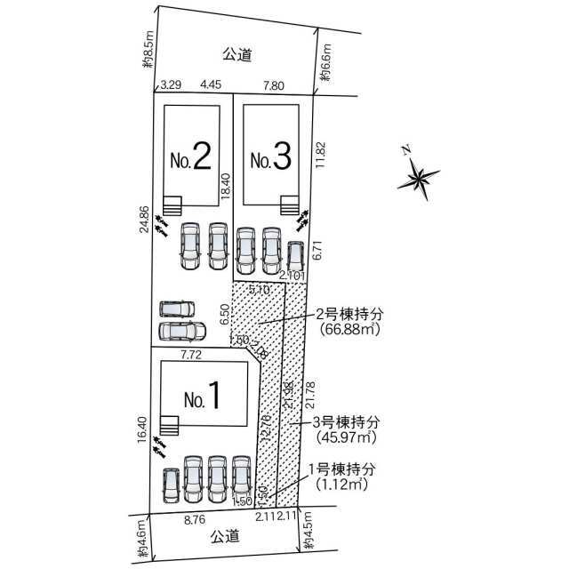 【販売中物件：1号棟、2号棟、3号棟】