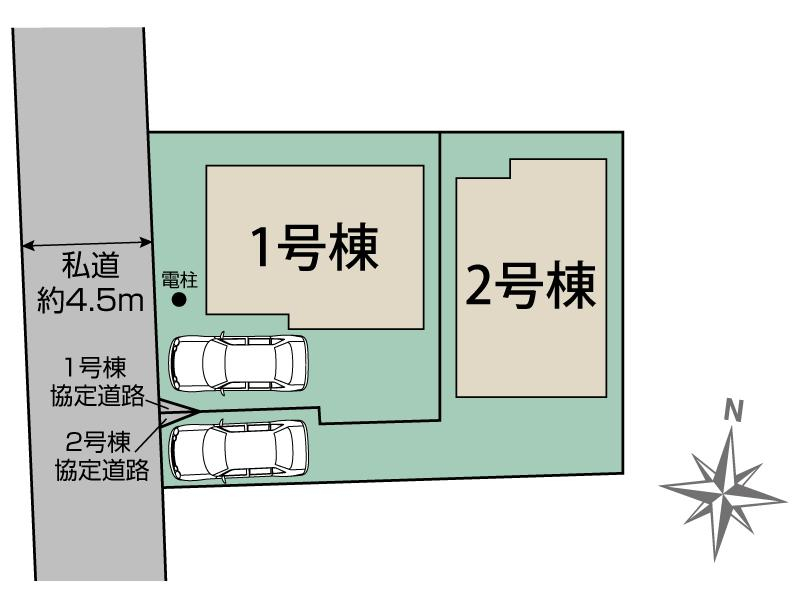 東久留米市氷川台2丁目2棟 区画図 【販売中物件：1号棟、2号棟】