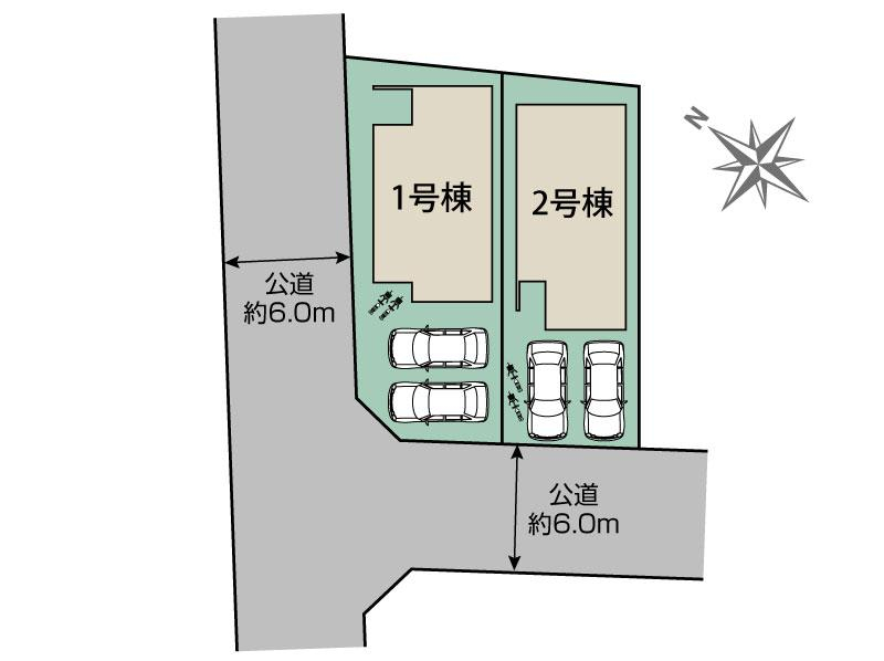 岡崎市上地5丁目2棟 区画図 【販売中物件：1号棟、2号棟】