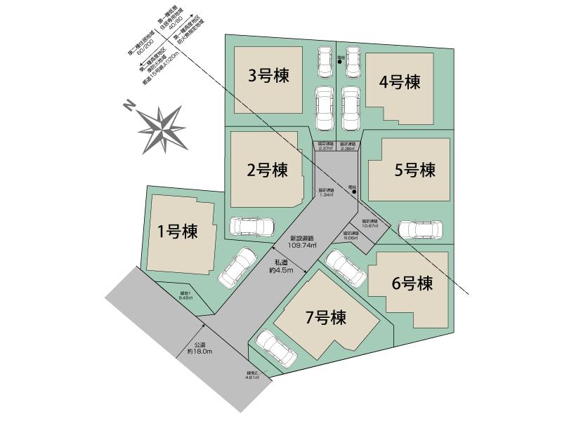 東久留米市清瀬下里7棟 区画図 【販売中物件：1号棟、2号棟、3号棟、4号棟、5号棟、6号棟、7号棟】