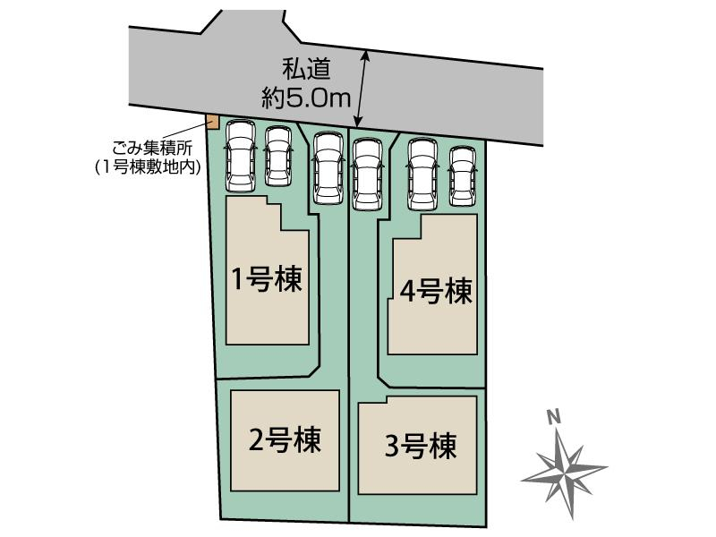 練馬区西大泉4丁目4棟 区画図 【販売中物件：1号棟、2号棟、3号棟、4号棟】