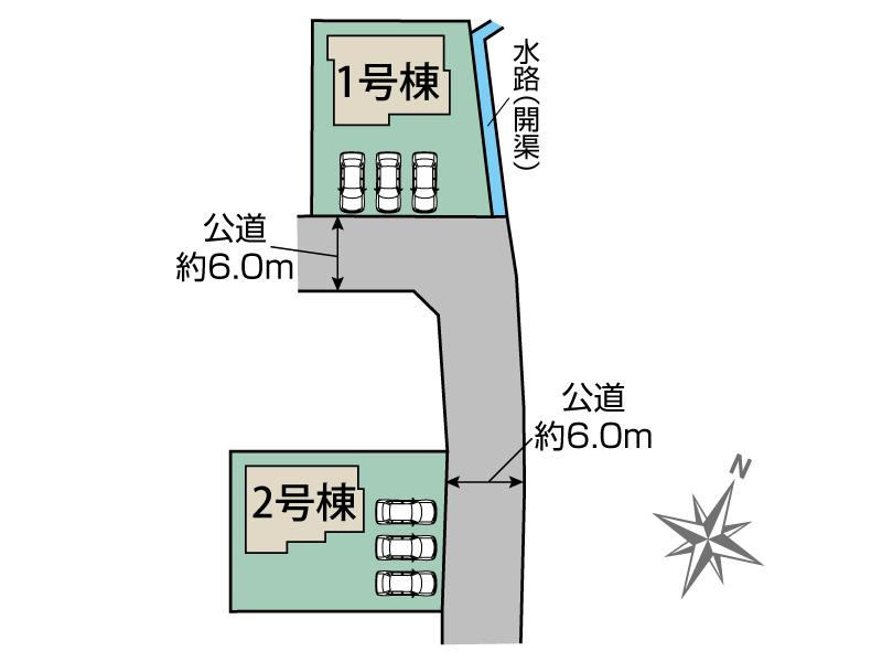 甲斐市西八幡2棟 区画図 【販売中物件：1号棟、2号棟】