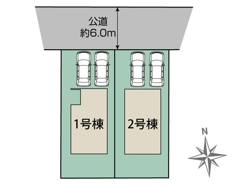 福岡市西区拾六町4丁目2棟 区画図 【販売中物件：1号棟、2号棟】