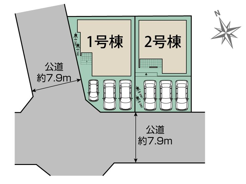 豊田市高上1丁目2棟 区画図 【販売中物件：1号棟、2号棟】