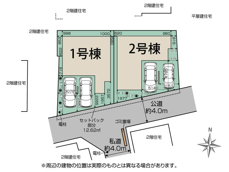 所沢市上新井3丁目2棟 区画図 【販売中物件：1号棟、2号棟】
