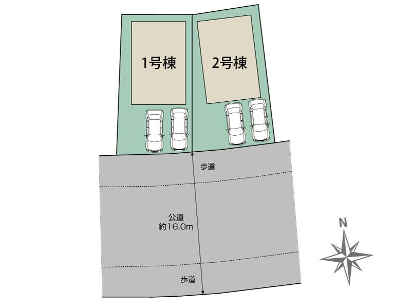 八千代市勝田台5丁目2棟 区画図 【販売中物件：1号棟、2号棟】