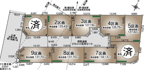 【販売中物件：2区画、3区画、4区画、5区画、7区画、8区画、9区画】